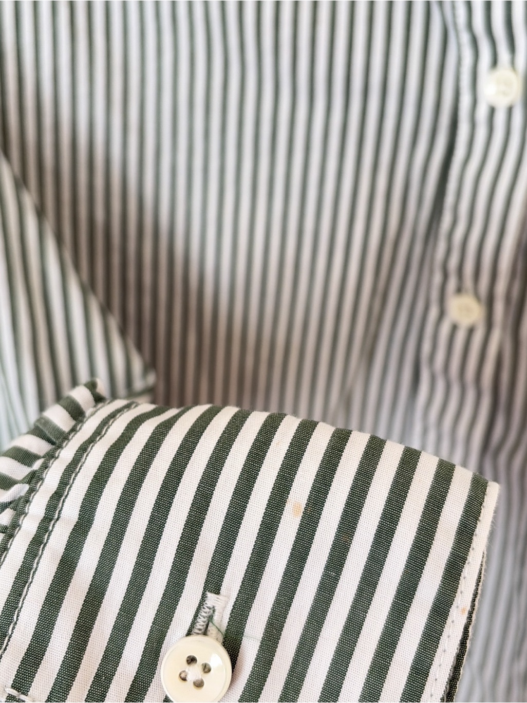 Alex Mill Green White Striped Cropped Mandarin Collar Poplin Shirt — image 3 of 6